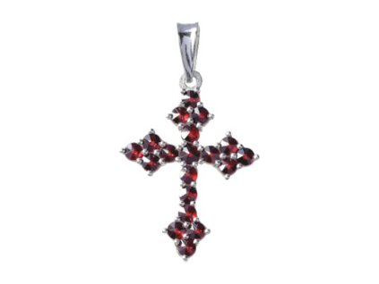 Silver pendant with czech garnet, rhodium plated - cross                                            