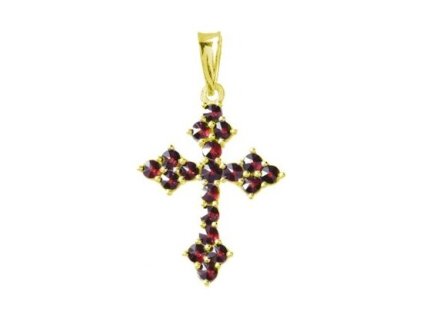 Silver pendant with czech garnet, gold plated - cross                                               
