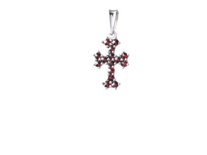 Silver pendant with czech garnet, rhodium plated - cross                                            