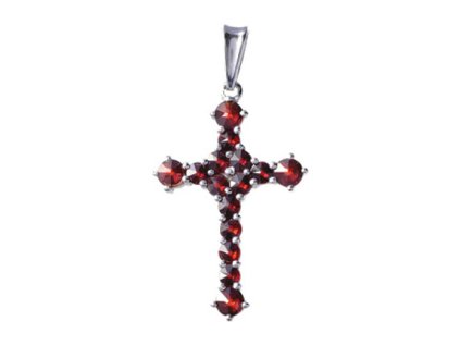 Silver pendant with czech garnet, rhodium plated - cross                                            