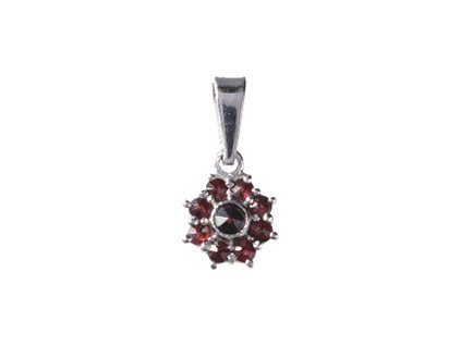 Silver pendant with czech garnet, rhodium plated - flower                                           