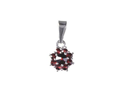 Silver pendant with czech garnet, rhodium plated - flower                                           