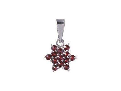 Silver pendant with czech garnet, rhodium plated - star                                             