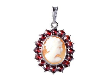 Silver pendant with czech garnet and cameo, rhodium plated - oval                                   