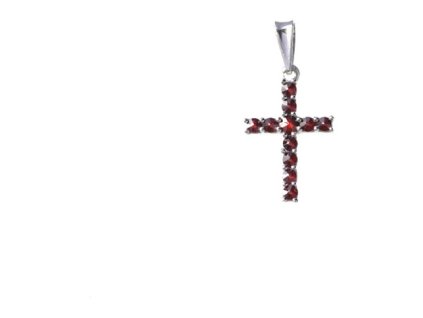 Silver pendant with czech garnet, rhodium plated - cross                                            