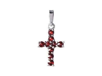 Silver pendant with czech garnet, rhodium plated - cross                                            
