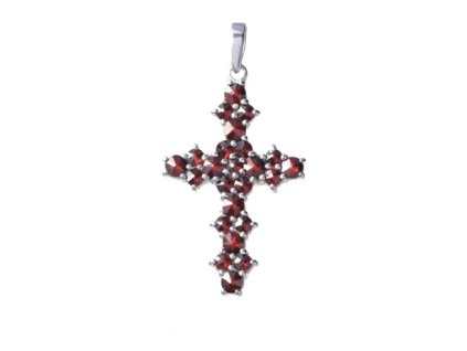Silver pendant with czech garnet, rhodium plated - cross                                            