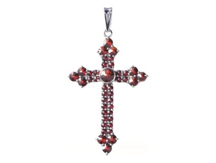 Silver pendant with czech garnet, rhodium plated - cross                                            