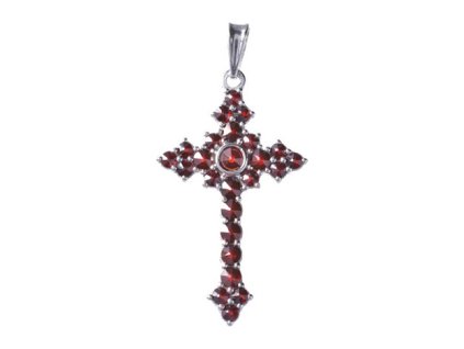 Silver pendant with czech garnet, rhodium plated - cross                                            