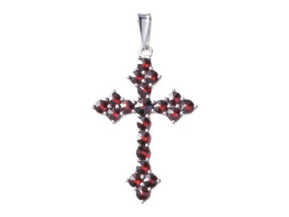 Silver pendant with czech garnet, rhodium plated - cross                                            