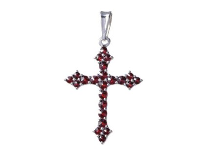 Silver pendant with czech garnet, rhodium plated - cross                                            