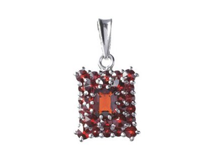 Silver pendant with czech garnet, rhodium plated - rectangle                                        