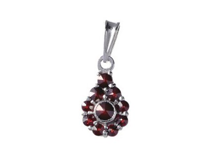 Silver pendant with czech garnet, rhodium plated - drop                                             