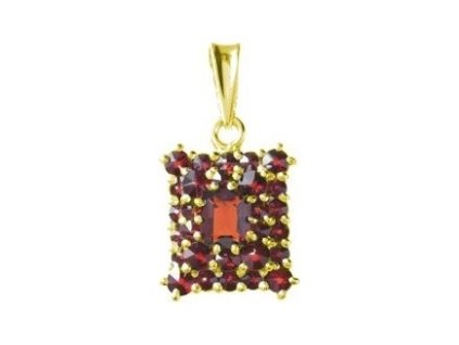 Silver pendant with czech garnet, gold plated - rectangle                                           