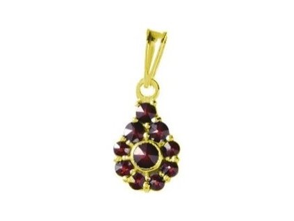 Silver pendant with czech garnet, gold plated - drop                                                