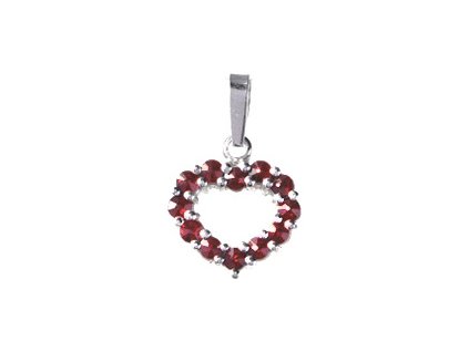 Silver pendant with czech garnet, rhodium plated - heart                                            