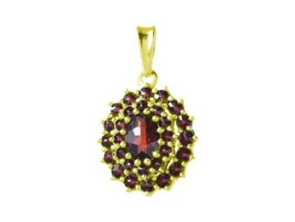 Silver pendant with czech garnet, gold plated - oval                                                