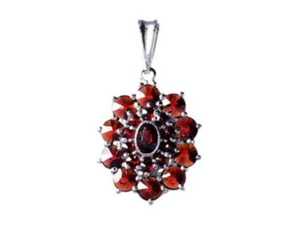 Silver pendant with czech garnet, rhodium plated - oval                                             