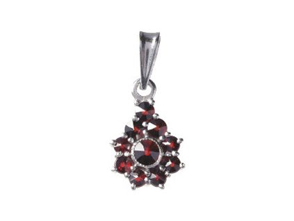 Silver pendant with czech garnet, rhodium plated - flower                                           