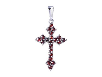 Silver pendant with czech garnet, rhodium plated - cross                                            