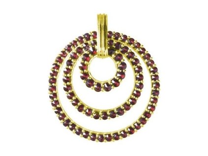 Silver pendant with czech garnet, gold plated - circle                                              