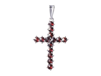 Silver pendant with czech garnet, rhodium plated - cross                                            