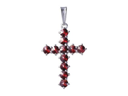 Silver pendant with czech garnet, rhodium plated - cross                                            