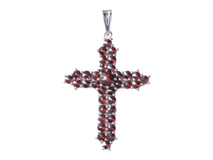 Silver pendant with czech garnet, rhodium plated - cross                                            