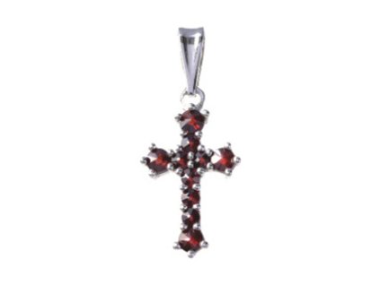 Silver pendant with czech garnet, rhodium plated - cross                                            