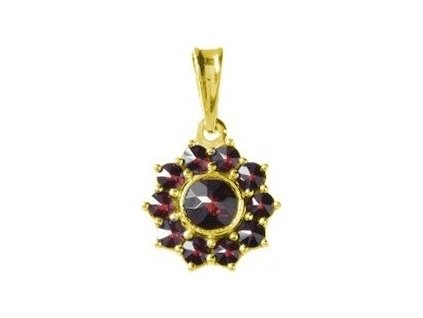 Silver pendant with czech garnet, gold plated - flower                                              