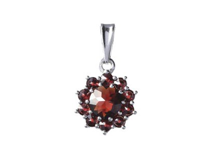 Silver pendant with czech garnet, rhodium plated - flower                                           
