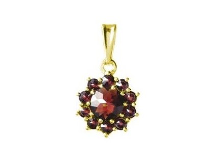 Silver pendant with czech garnet, gold plated - flower                                              