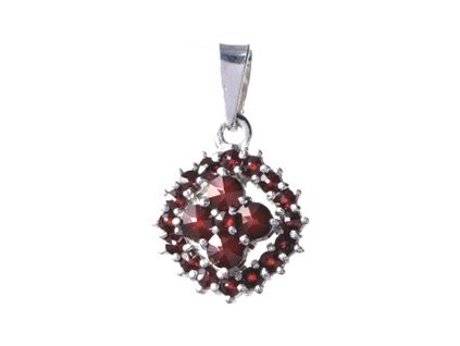 Silver pendant with czech garnet, rhodium plated                                                    