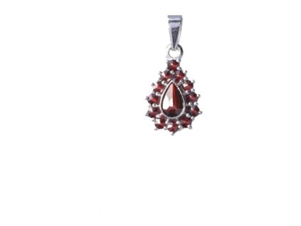 Silver pendant with czech garnet, rhodium plated - drop                                             