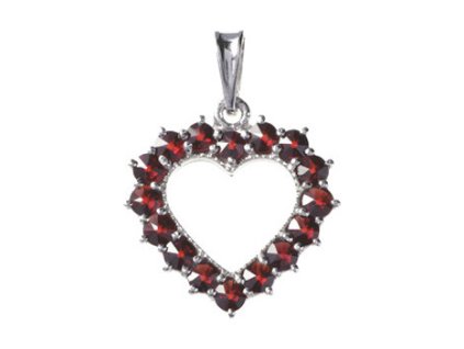 Silver pendant with czech garnet, rhodium plated - heart                                            