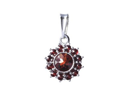 Silver pendant with czech garnet, rhodium plated - flower                                           