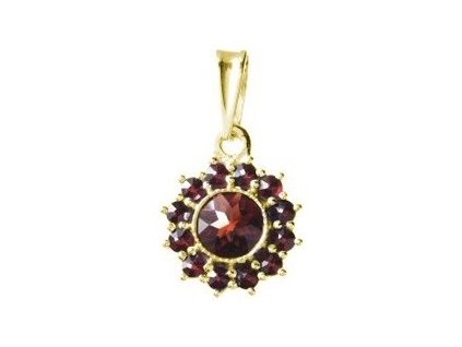 Silver pendant with czech garnet, gold plated - flower                                              