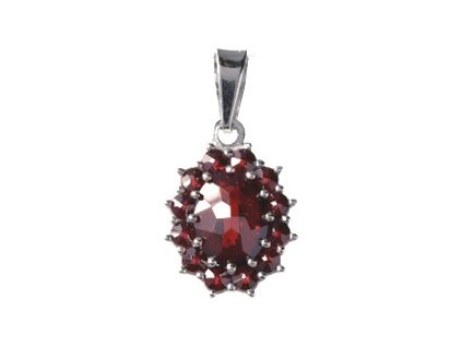 Silver pendant with czech garnet, rhodium plated - oval                                             