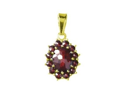 Silver pendant with czech garnet, gold plated - oval                                                