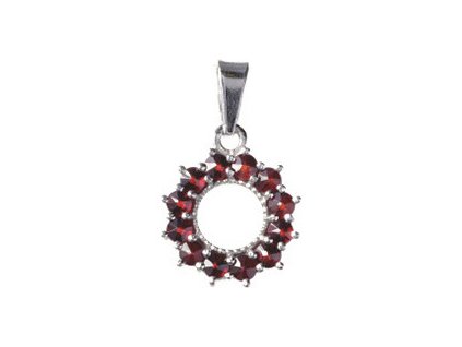 Silver pendant with czech garnet, rhodium plated - circle                                           