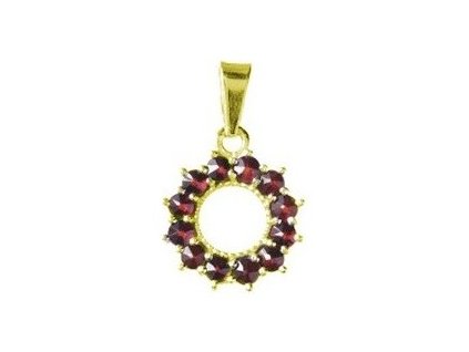 Silver pendant with czech garnet, gold plated - circle                                              