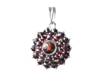 Silver pendant with czech garnet, rhodium plated - flower                                           