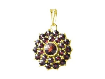 Silver pendant with czech garnet, gold plated - flower                                              