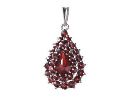 Silver pendant with czech garnet, rhodium plated - drop                                             