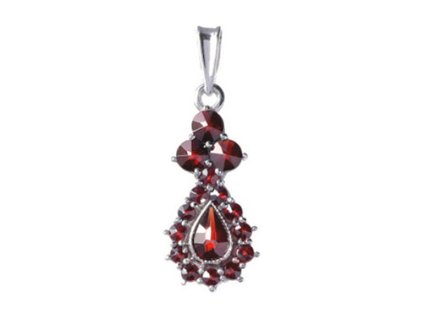 Silver pendant with czech garnet, rhodium plated - drop                                             