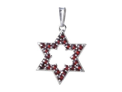 Silver pendant with czech garnet, rhodium plated - star                                             