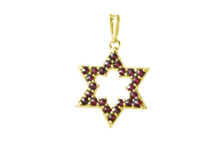 Silver pendant with czech garnet, gold plated - star                                                