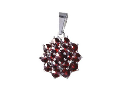Silver pendant with czech garnet, rhodium plated - flower                                           