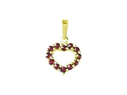 Silver pendant with czech garnet, gold plated - heart                                               