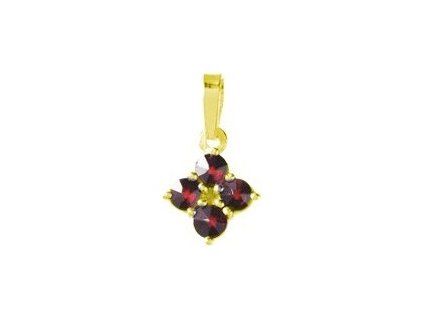 Silver pendant with czech garnet, gold plated - square                                              